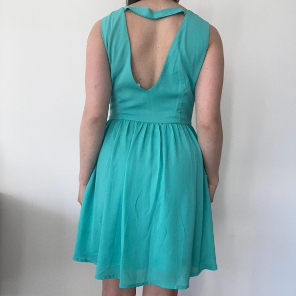 Formal Turquoise Dress with Mesh Front for Prom/Graduation/Weddings - Picture 3 of 5